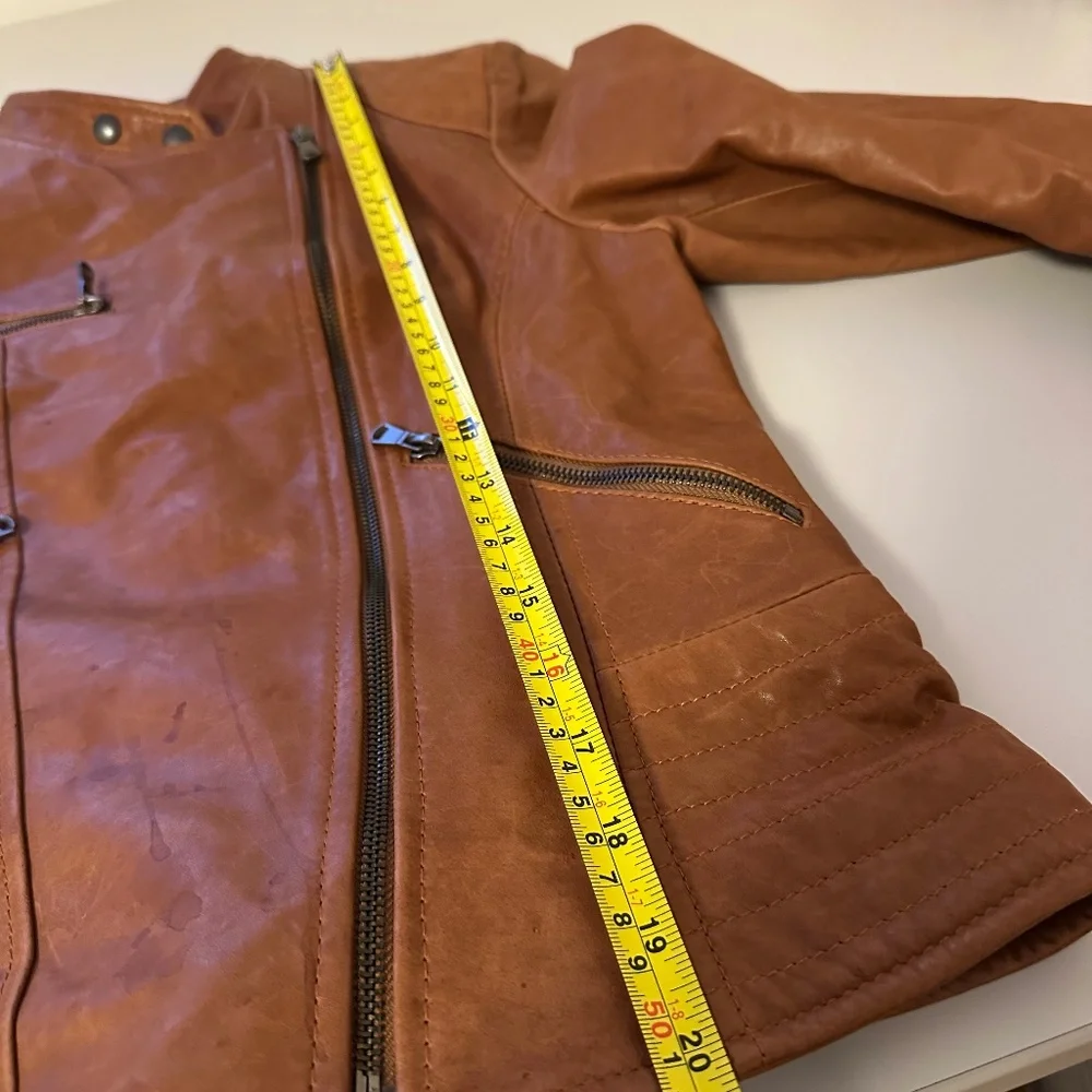 Jacketto Vintage Italian Leather Caramel Colored Leather Moto Jacket | Size 46